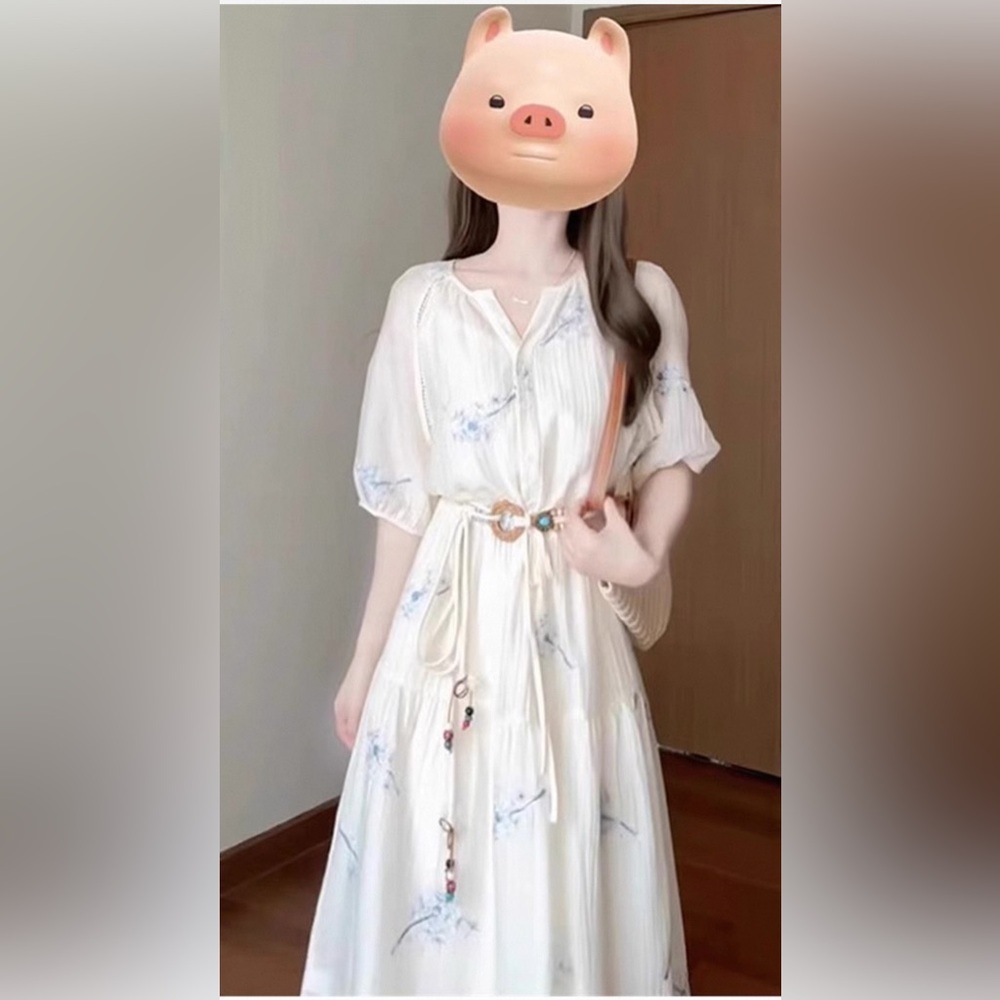 White Maxi Sundress with Dolman Sleeves and V-Neck